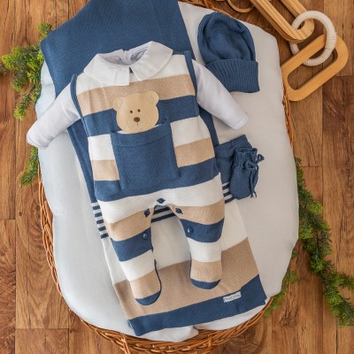   Saída de Maternidade Theodoro - Azul Jeans e Bege